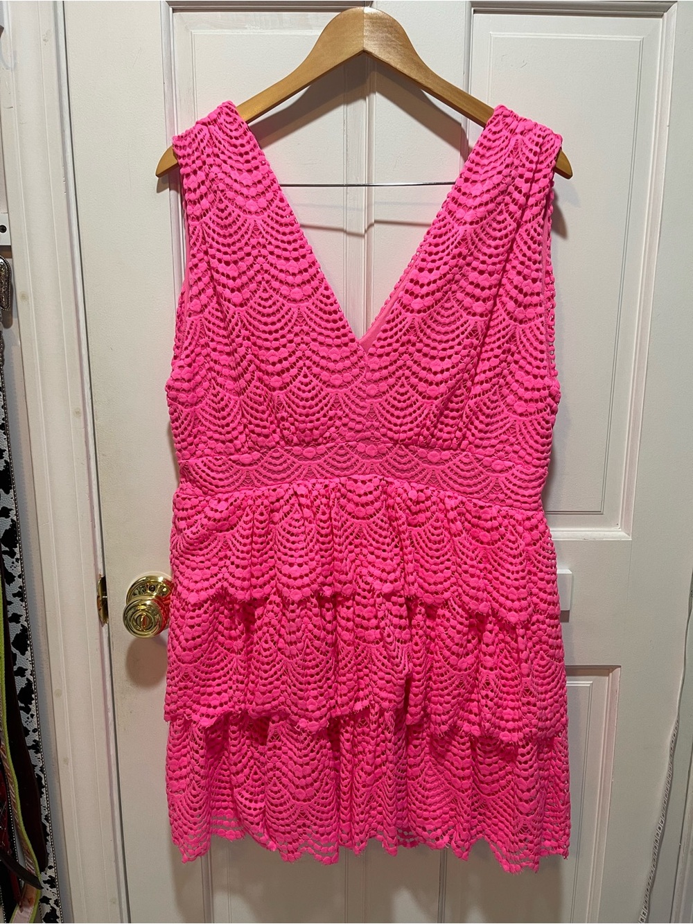 Lilly Pulitzer Bright Pink Lace-Trim V-Neck Dress